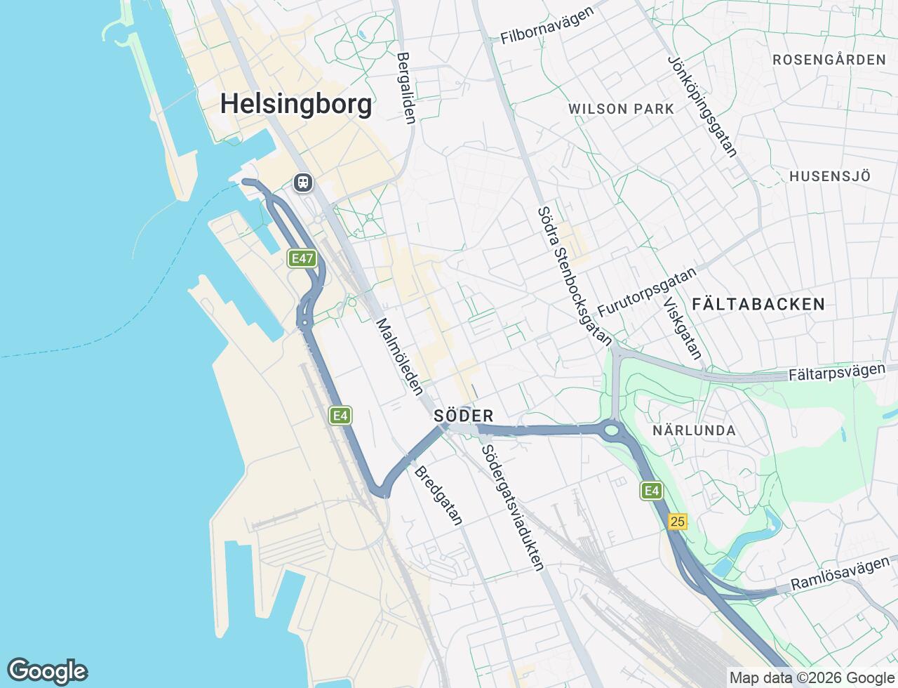 Karta över Södergatan 59 i 19 Helsingborg