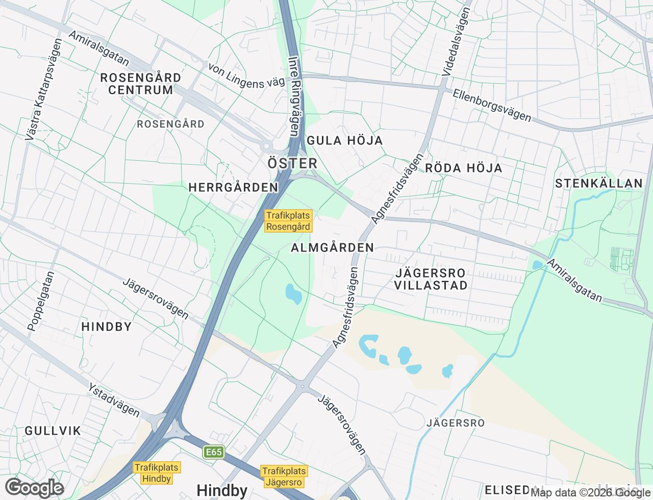 Karta över Agnesfridsvägen 103 i 37 Malmö
