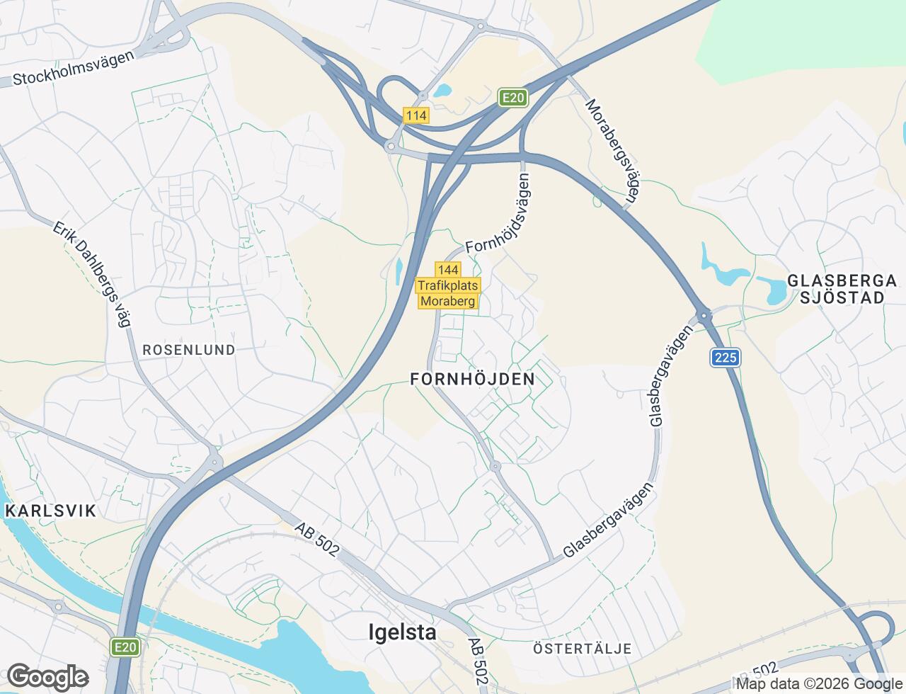 Karta över Fornhöjdsvägen 30 i 58 Södertälje