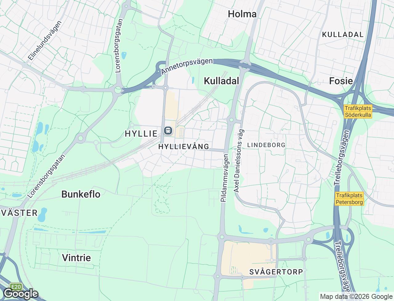 Karta över Hyllie allé 20 i 36 Malmö