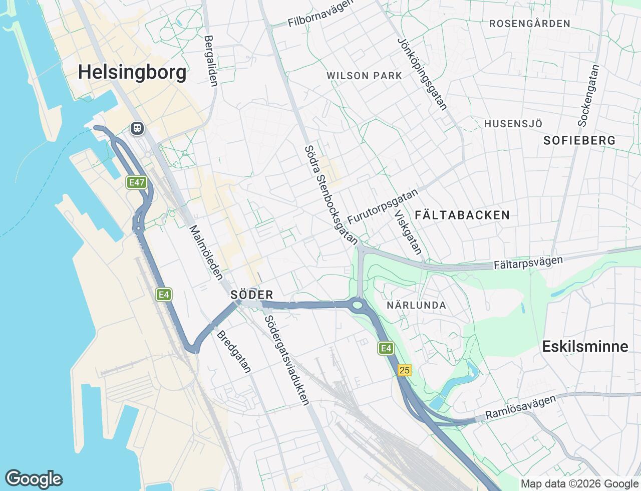 Karta över Inspektörsgatan 1 i 38 Helsingborg