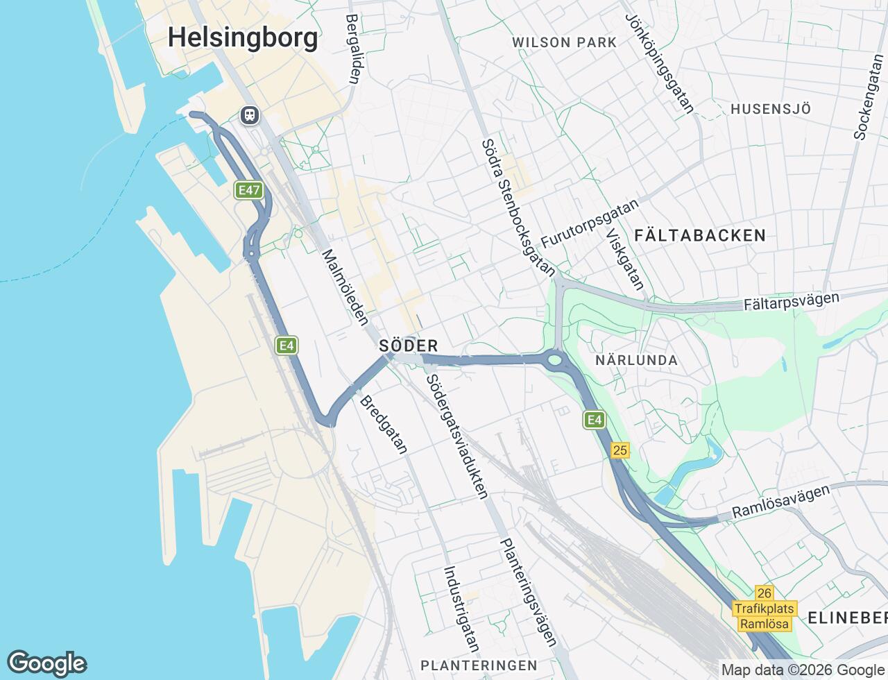 Karta över Håkan Lundbergs gata 26 i 33 Helsingborg