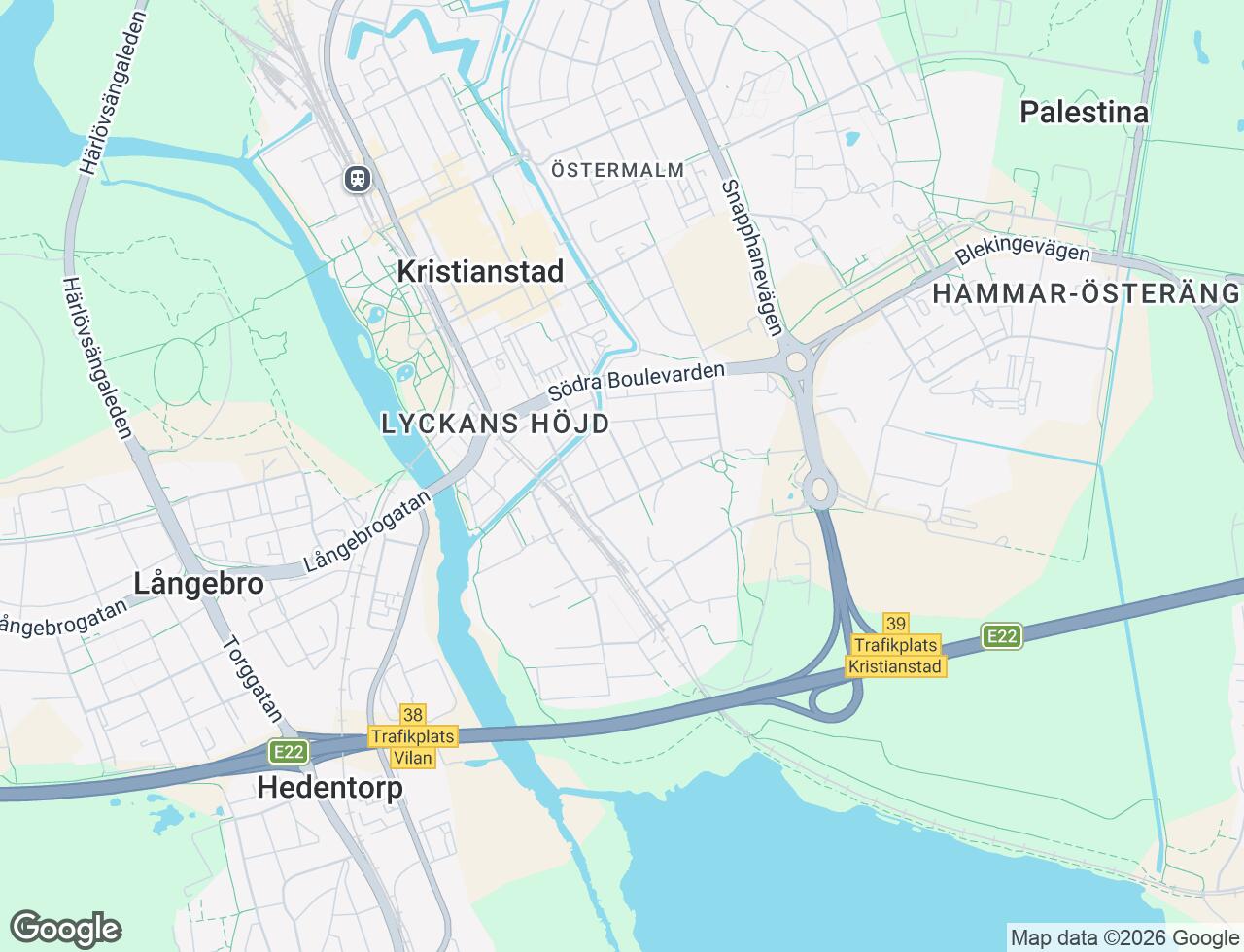 Karta över Östra Boulevarden 74B i 51 Kristianstad