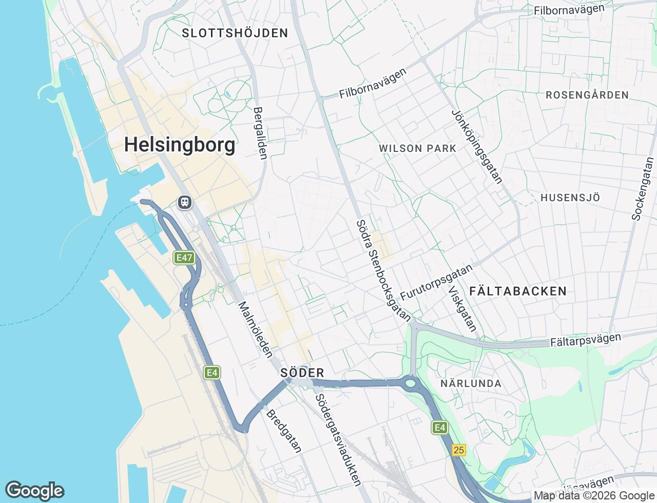 Karta över Övre Eneborgsvägen 26 i 48 Helsingborg