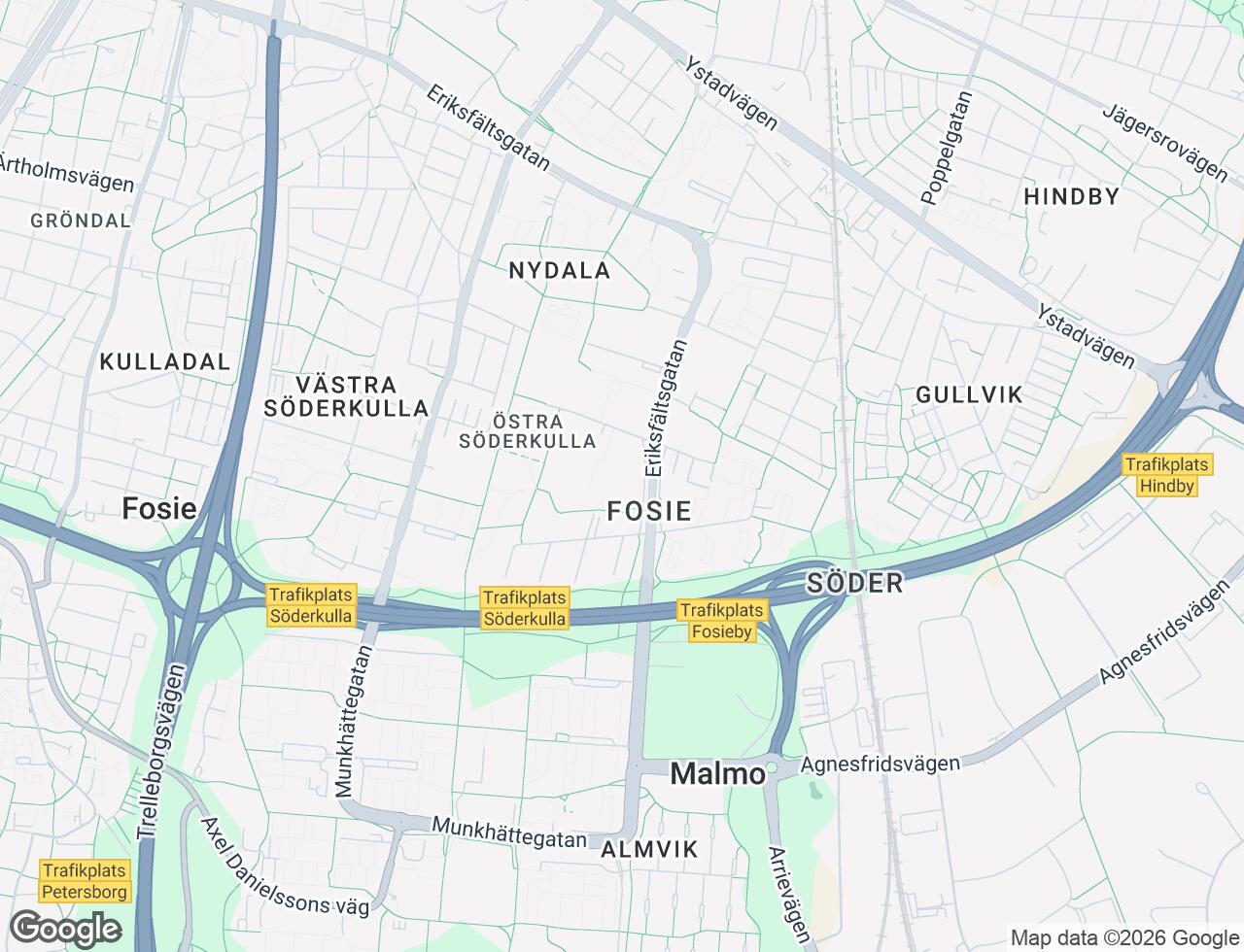 Karta över Eriksfältsgatan 101B i 50 Malmö