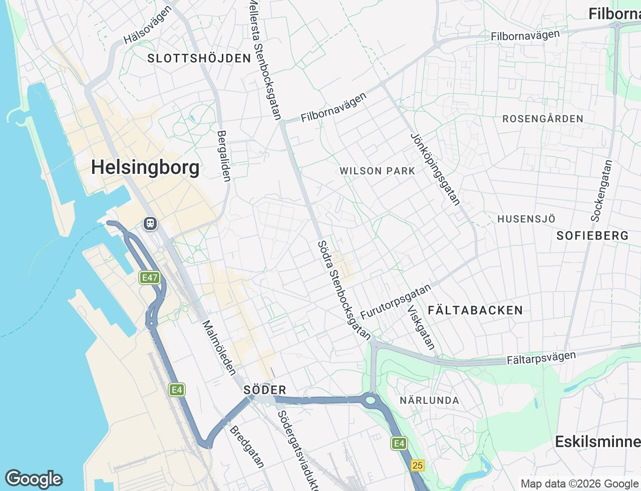 Karta över Södra Stenbocksgatan 108 i 44 Helsingborg