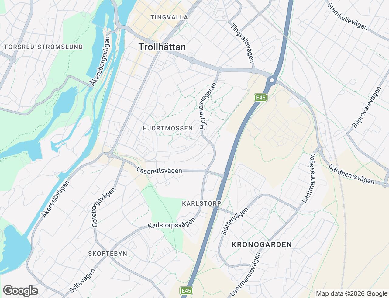 Karta över Hjortmossegatan 105 i 51 Trollhättan
