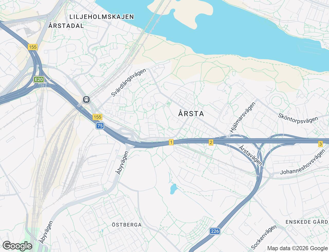 Karta över Åmänningevägen 42 i 57 Årsta