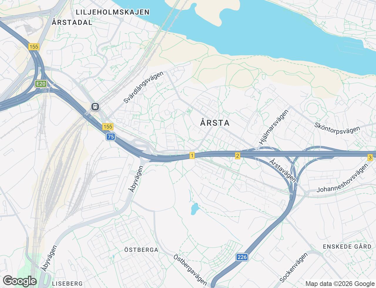 Karta över Åmänningevägen 48 i 57 Årsta