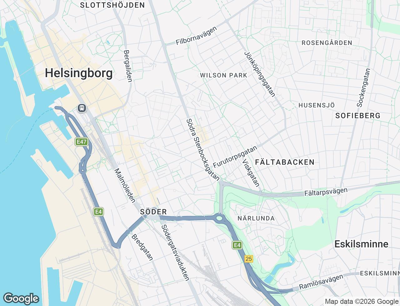 Karta över Södra Stenbocksgatan 128 i 45 Helsingborg