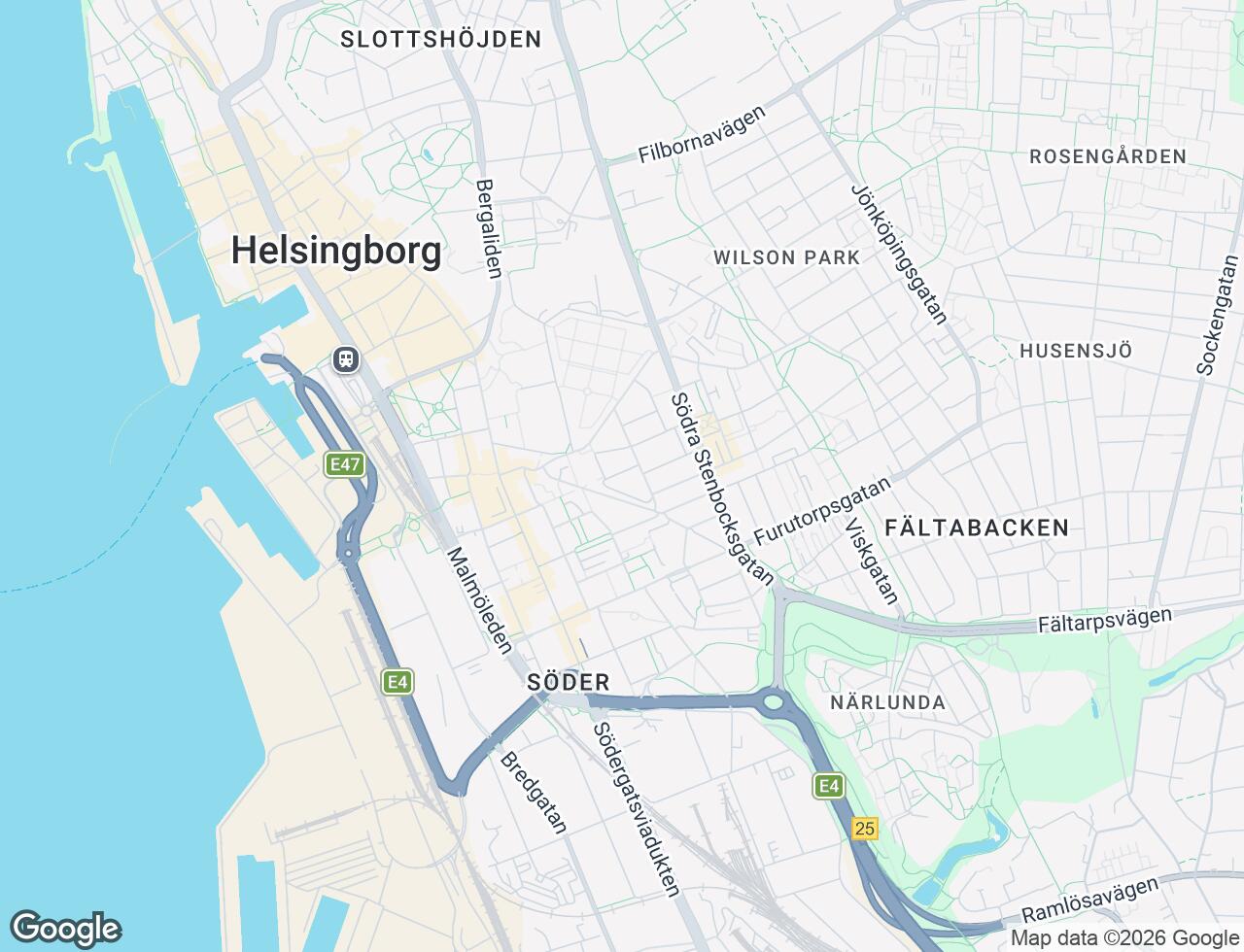 Karta över Övre Holländaregatan 34A i 44 Helsingborg