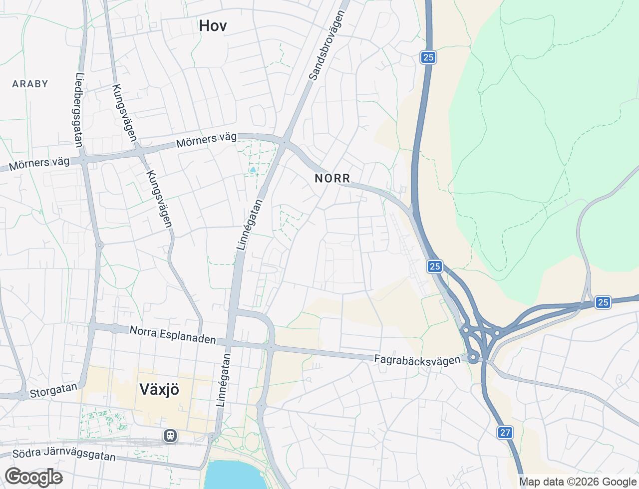 Karta över Håkan Sjögrens väg i 39 Växjö