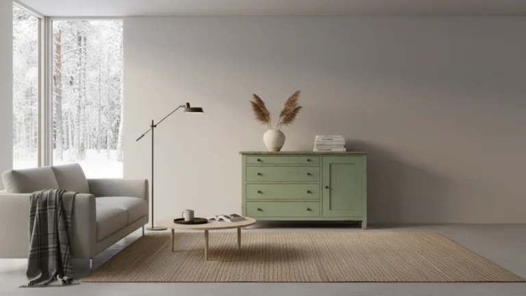 En nymålad och renoverad DIY byrå i ett skandinaviskt hem.