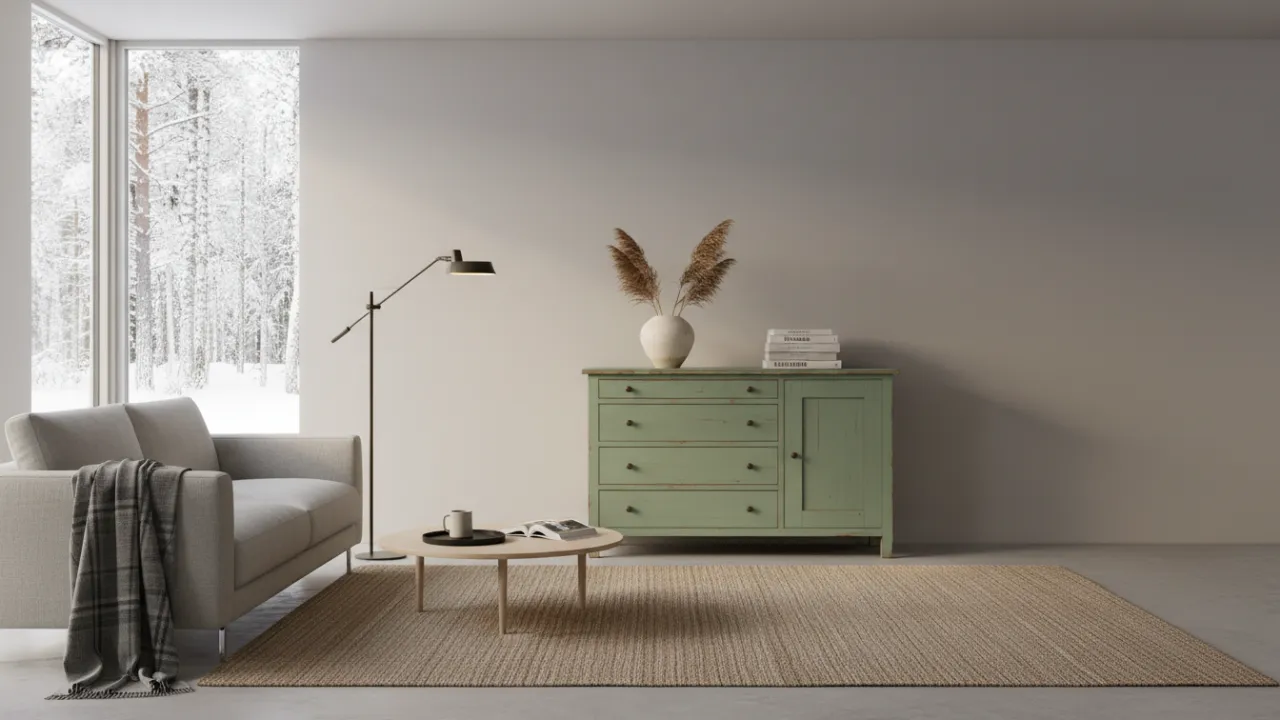 En nymålad och renoverad DIY byrå i ett skandinaviskt hem.