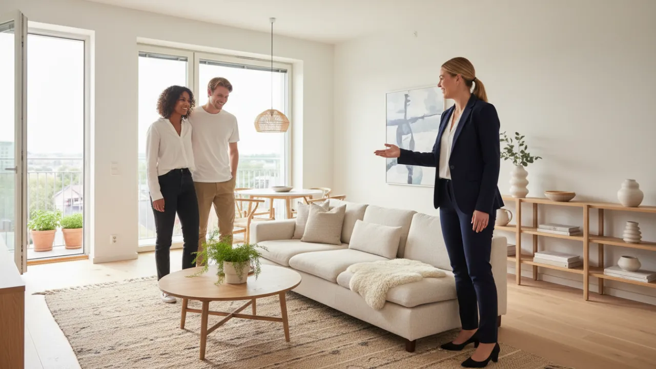 En hyresvärd som visar en lägenhet för potentiella hyresgäster