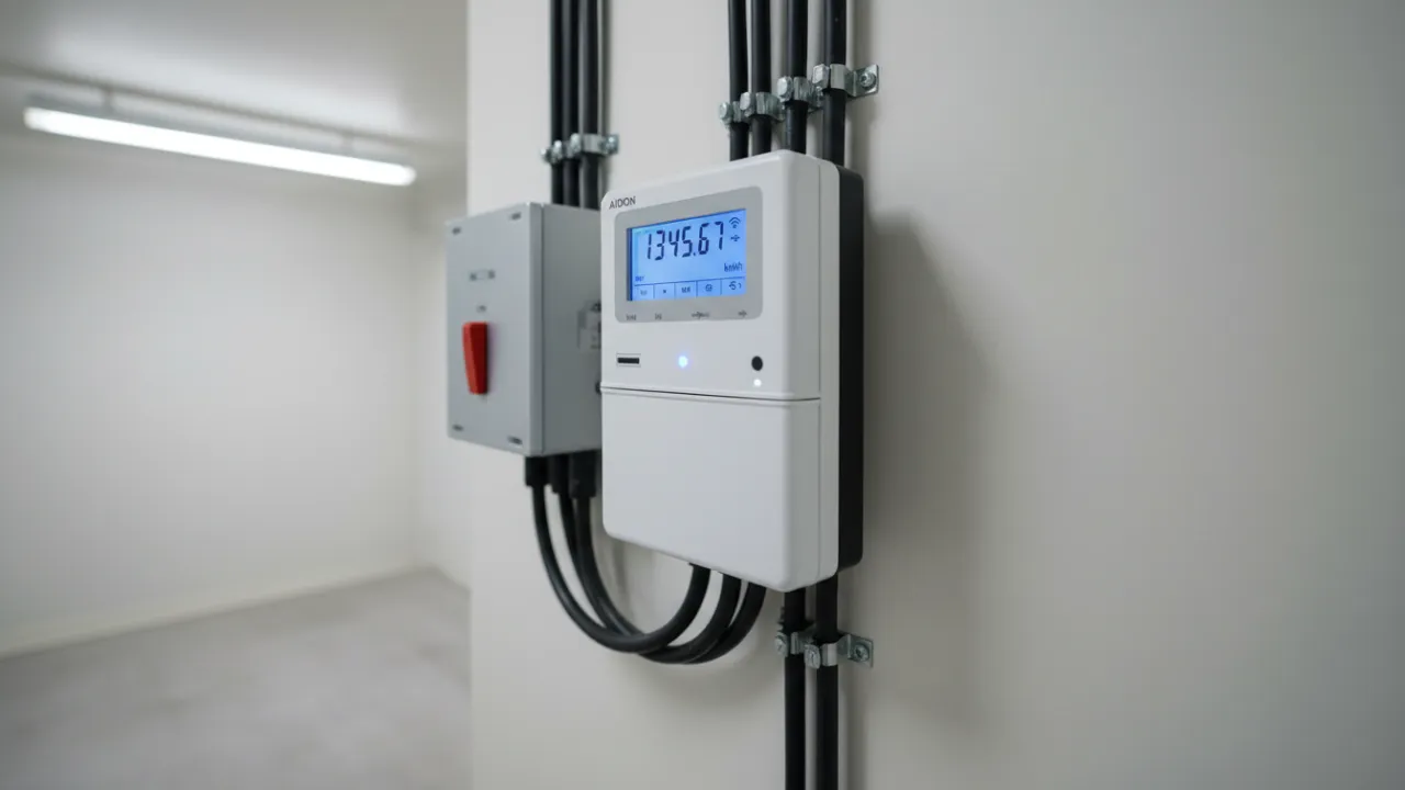 En modern elmätare som visar energiförbrukning i en bostad.