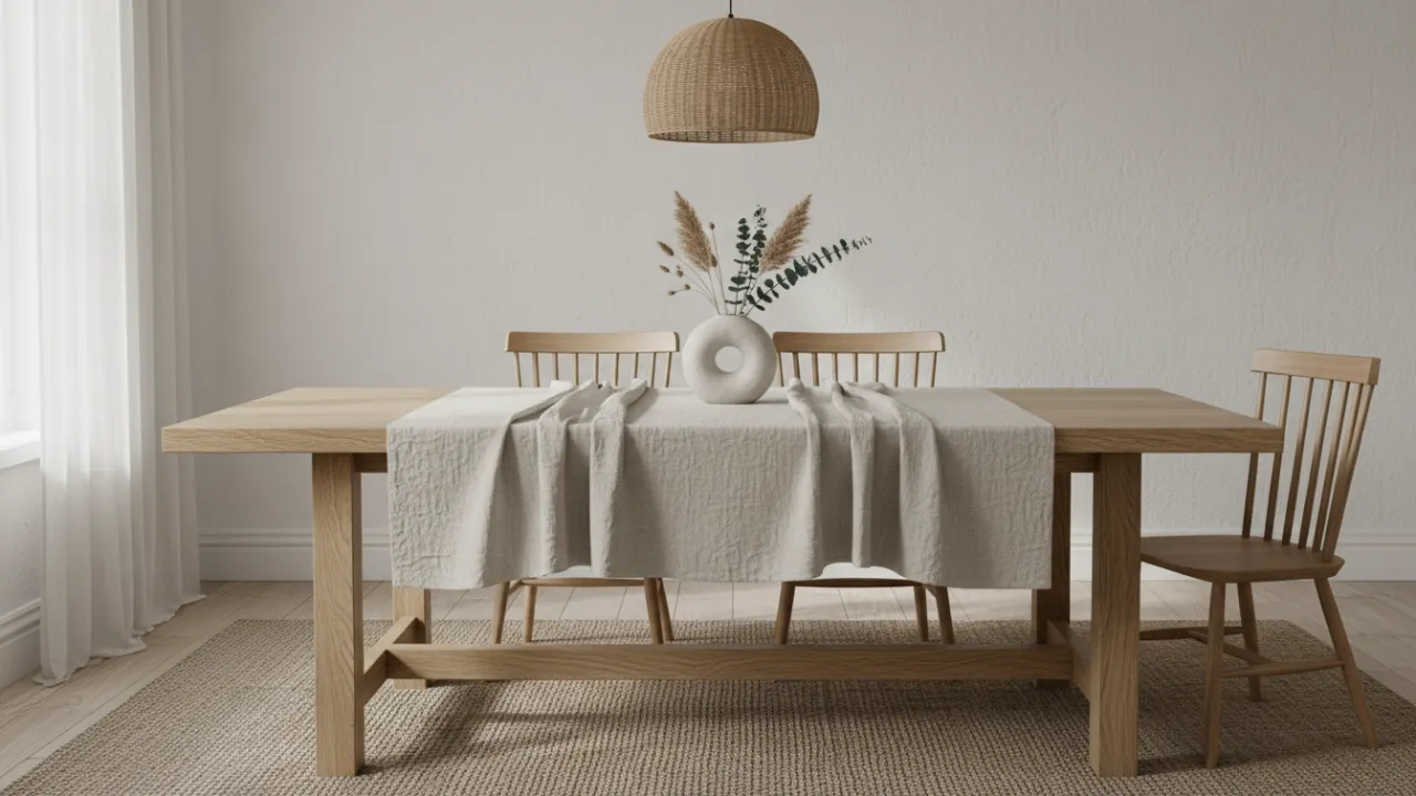 Ett färdigställt DIY matbord i ljust trä som passar perfekt i den moderna lägenheten.