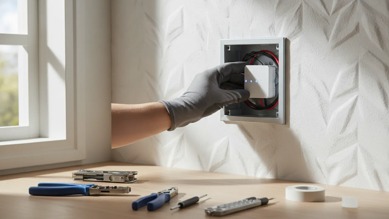 Installation av en smart dimmerpuck bakom en vanlig strömbrytare.