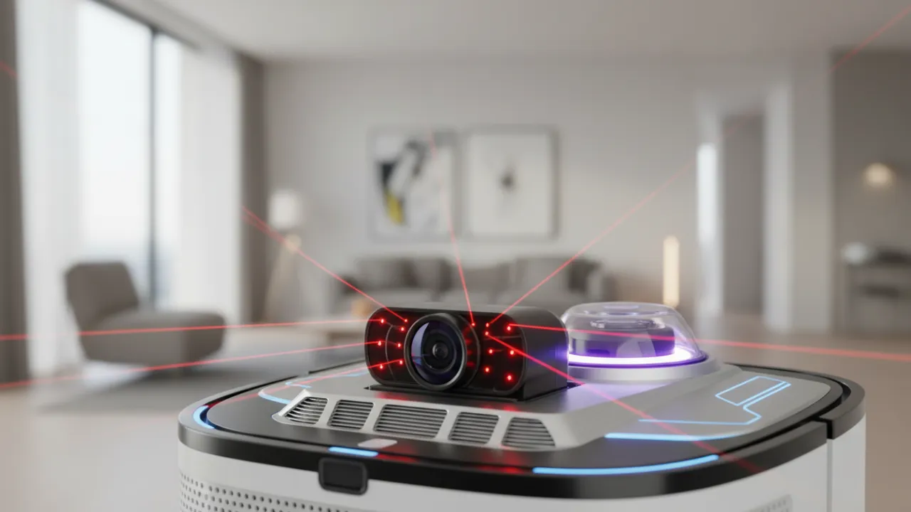 Mobilapp som visar Matter-integration och 3D-karta för en robotdammsugare.