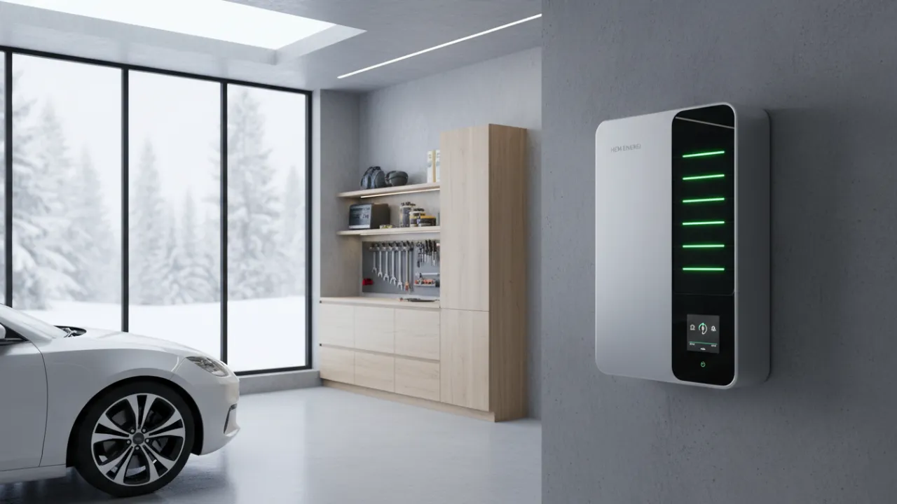 Modernt väggmonterat batterisystem för hemmet som optimerar elpriser