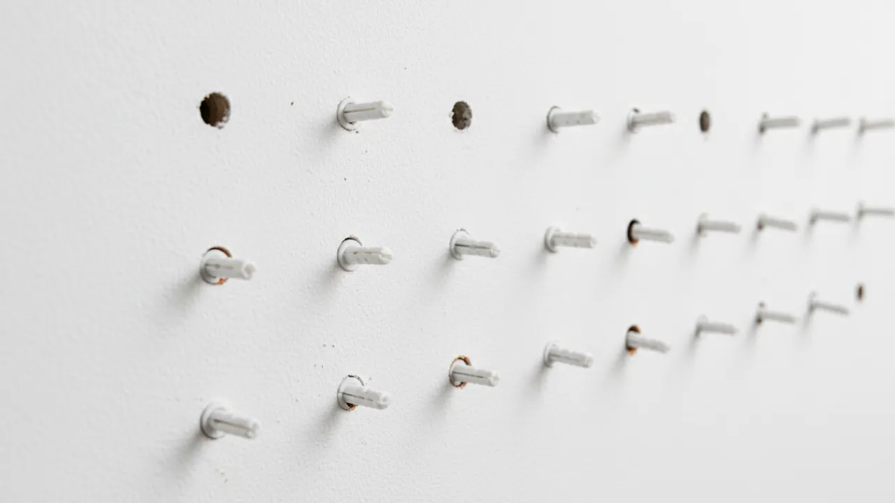 Närbild på plugghål i en vit vägg som representerar normalt slitage