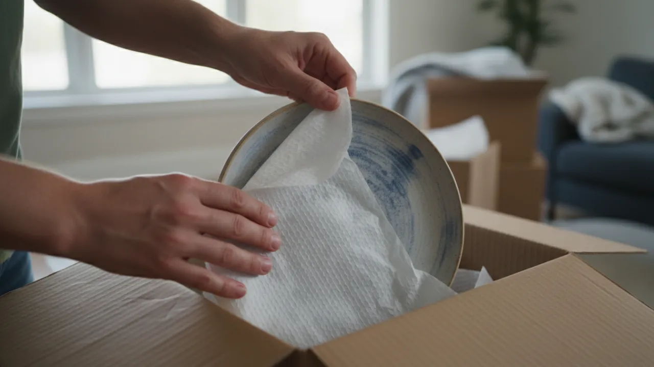 Packning av porslin på högkant för maximal säkerhet.