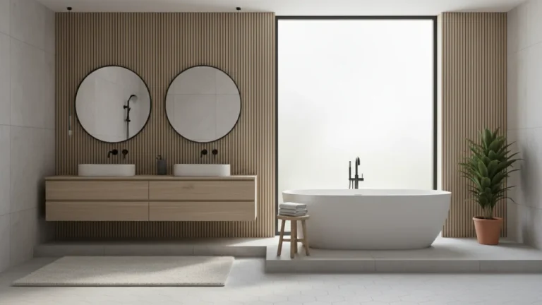 Ett modernt fristående badkar i en svensk lägenhet med skandinavisk design.