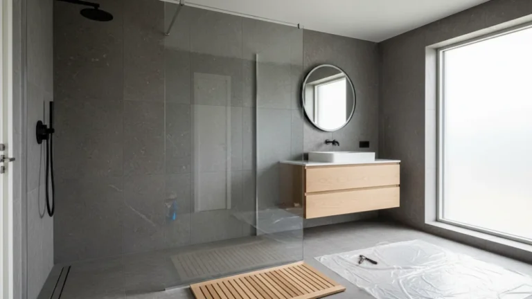 Modern installation av duschvägg i en lägenhet med skandinavisk design.