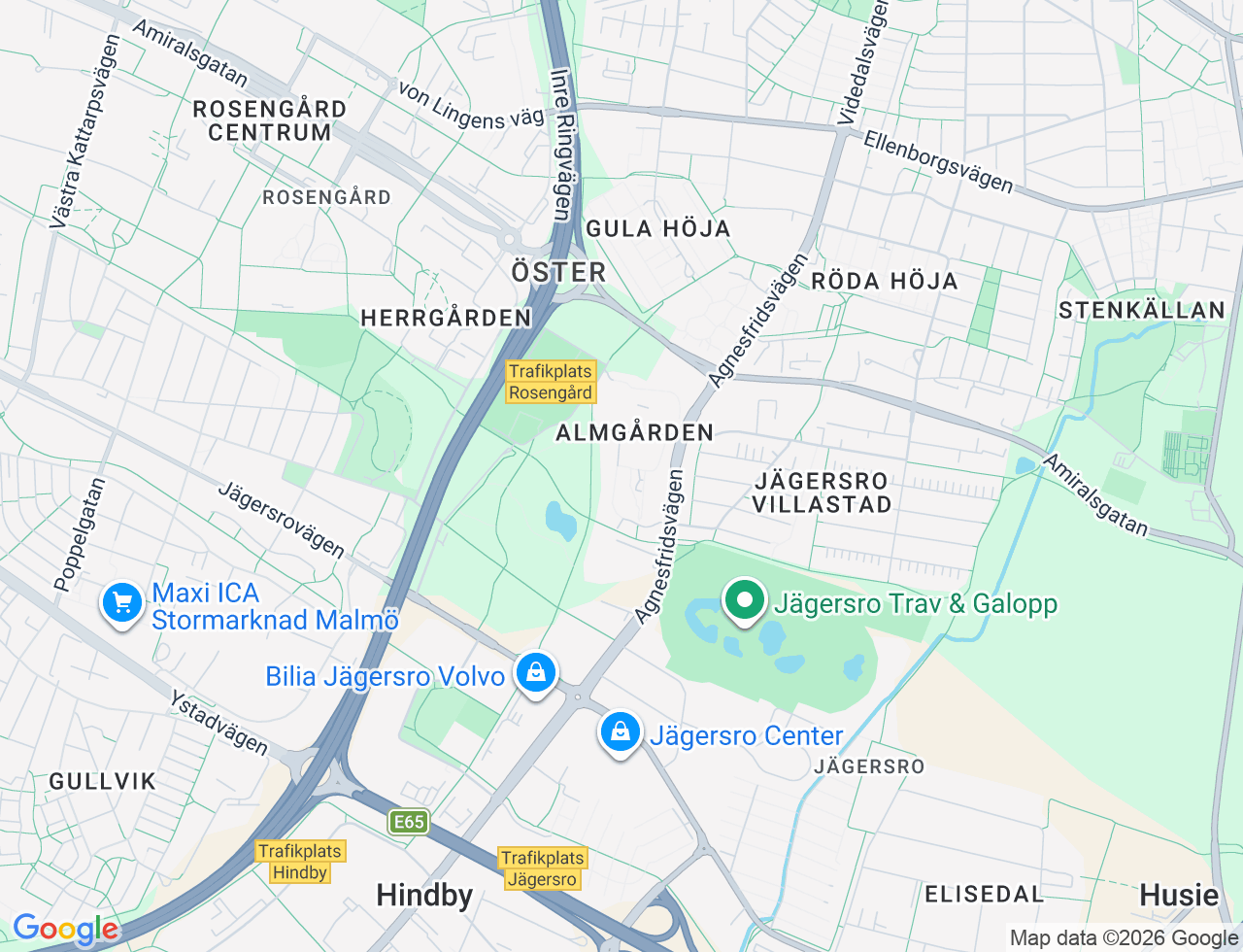Karta över Agnesfridsvägen 93 i 37 Malmö