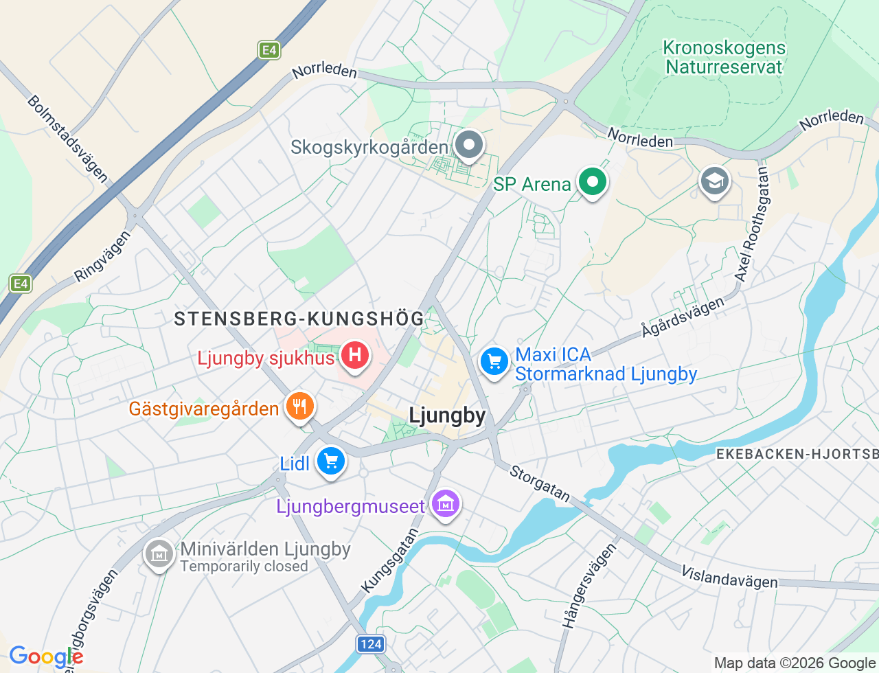 Karta över Bergagatan 21 i 36 Ljungby