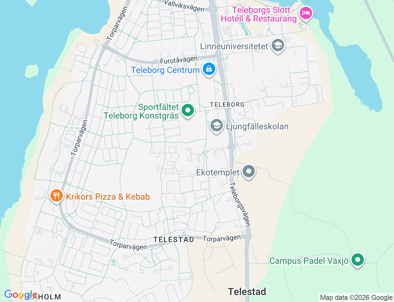 Karta över Blidens väg 16 i 55 Växjö