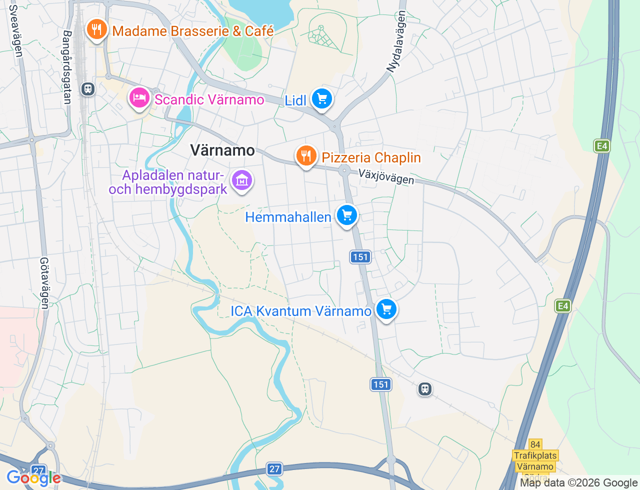 Karta över Brändögatan 16 i 32 Värnamo