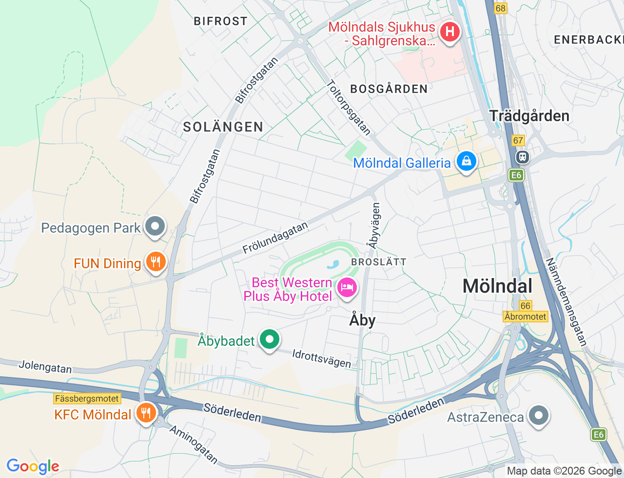 Karta över Åby Allé 53 i 45 Mölndal