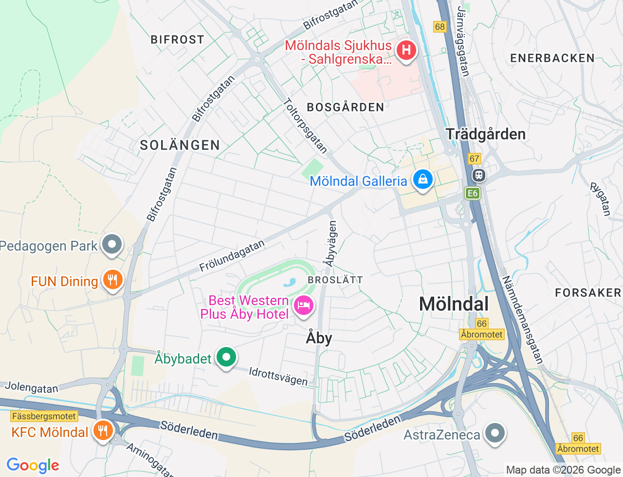 Karta över Åby Allé 67 i 45 Mölndal