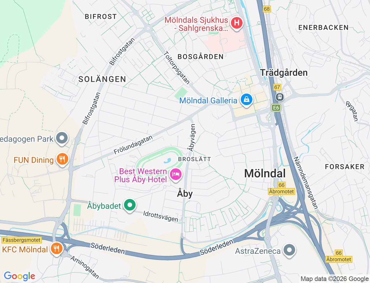 Karta över Åby Allé 71 i 45 Mölndal