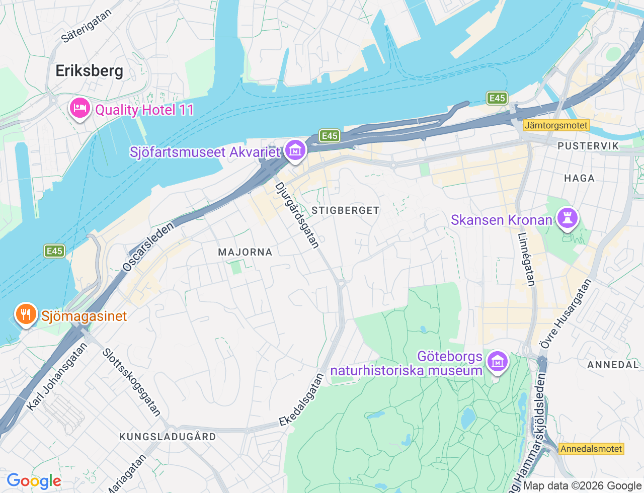Karta över Djurgårdsgatan 36 i 64 Göteborg