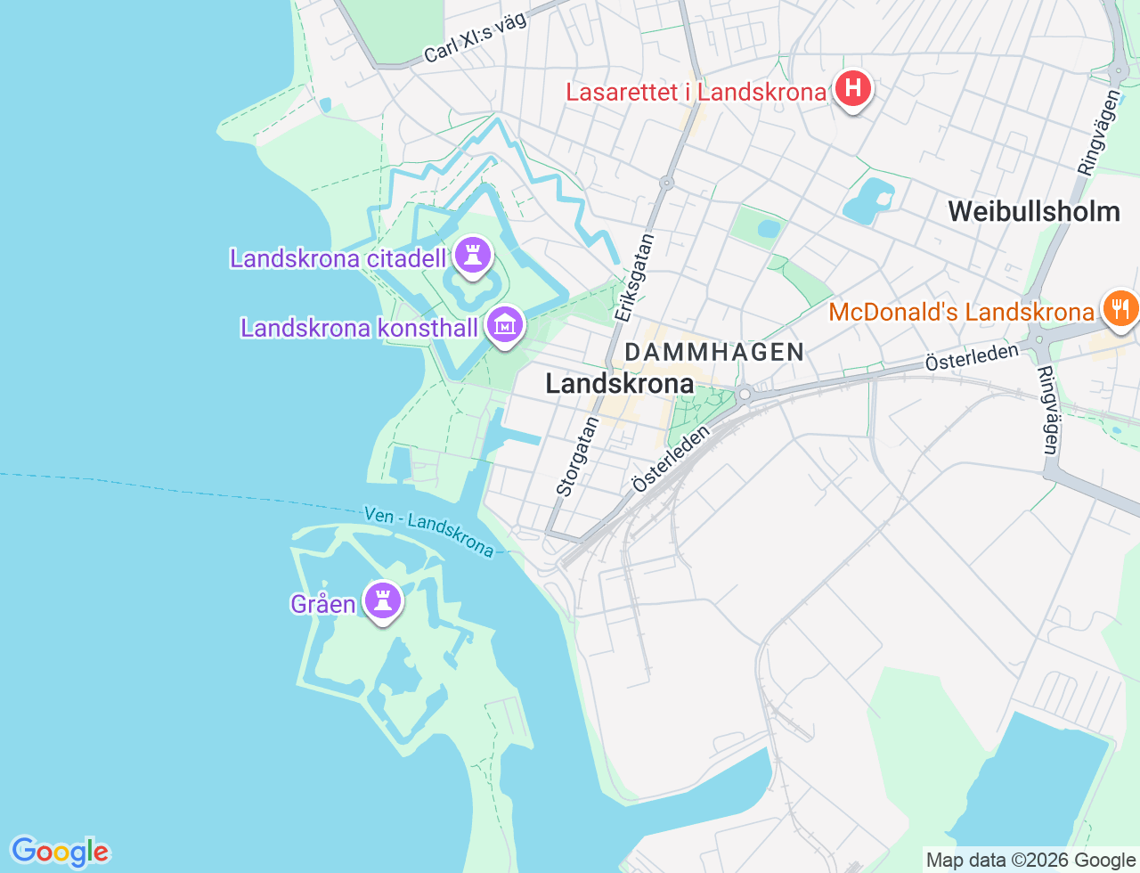 Karta över Drottninggatan 15 i 30 Landskrona