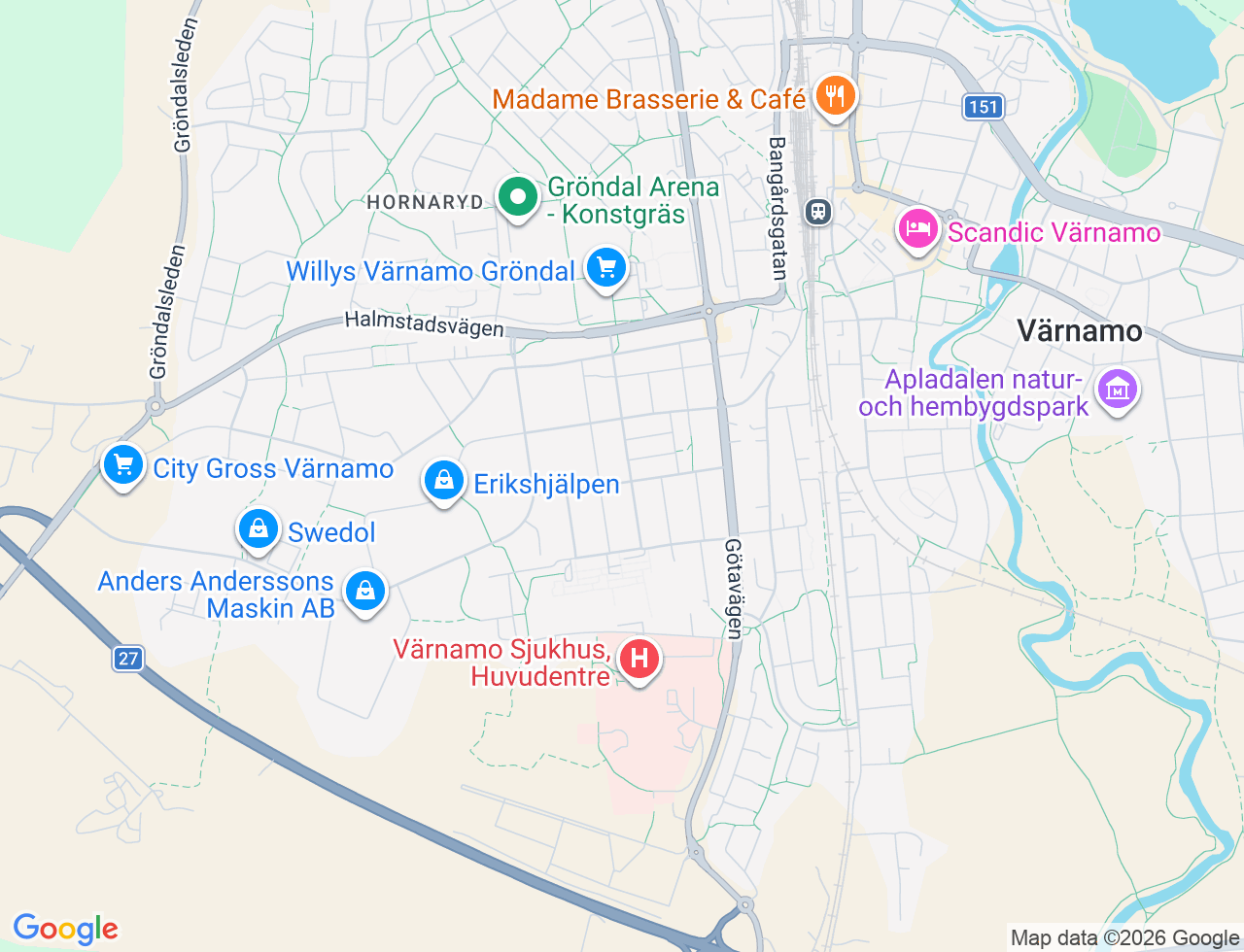 Karta över Grevevägen 28 i 52 Värnamo