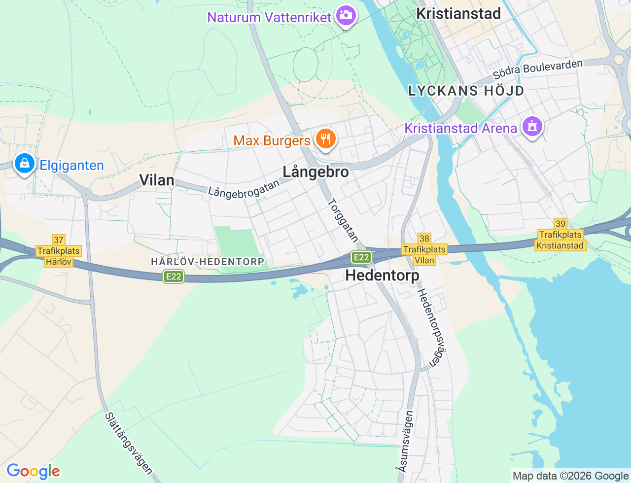 Karta över Hagtornsvägen 9 i 59 Kristianstad