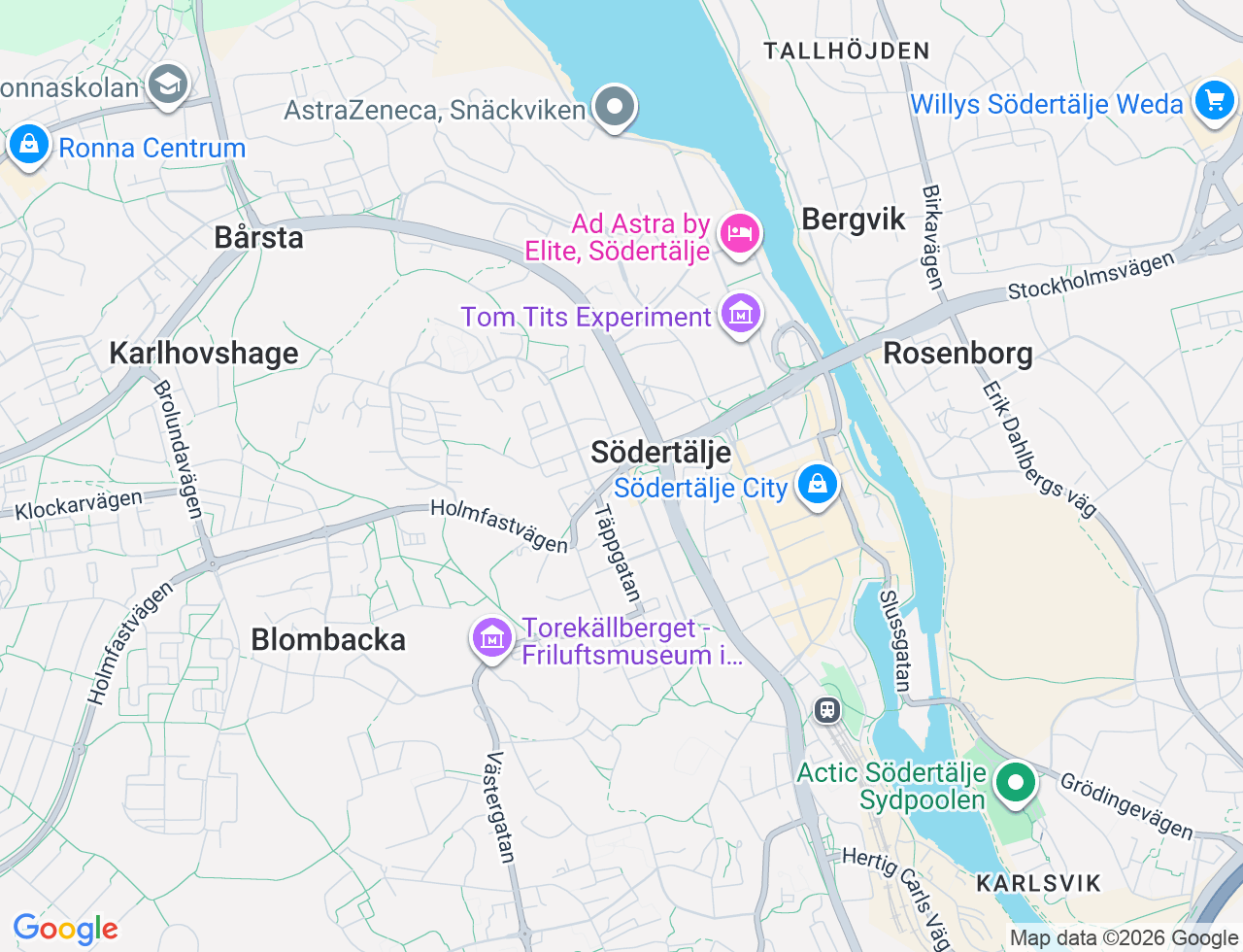 Karta över Holmfastvägen 1A i 33 Södertälje
