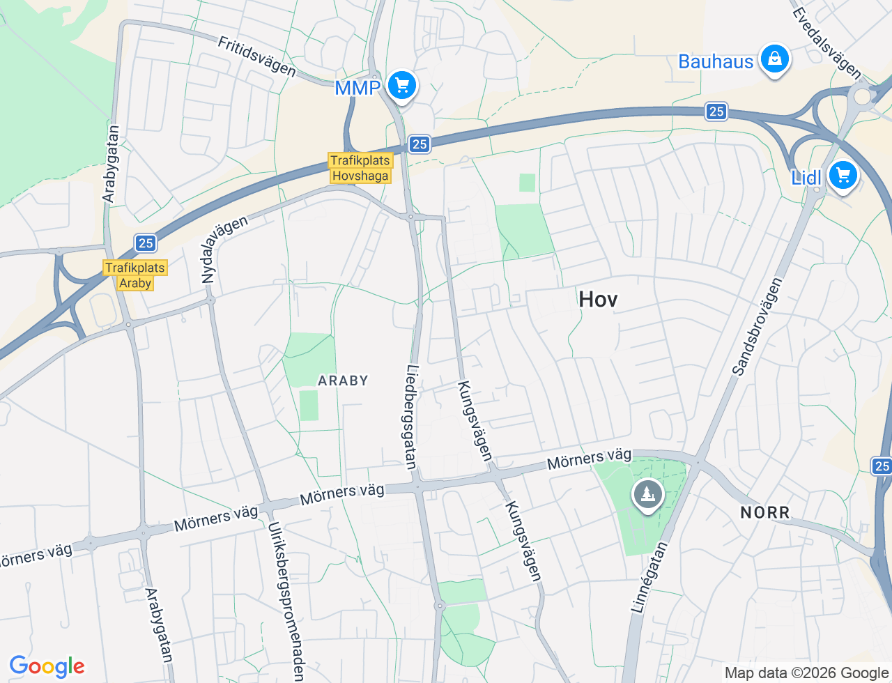 Karta över Hovgårdsvägen 10A i 44 Växjö