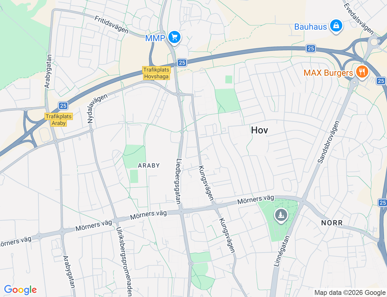 Karta över Hovgårdsvägen 10A i 44 Växjö