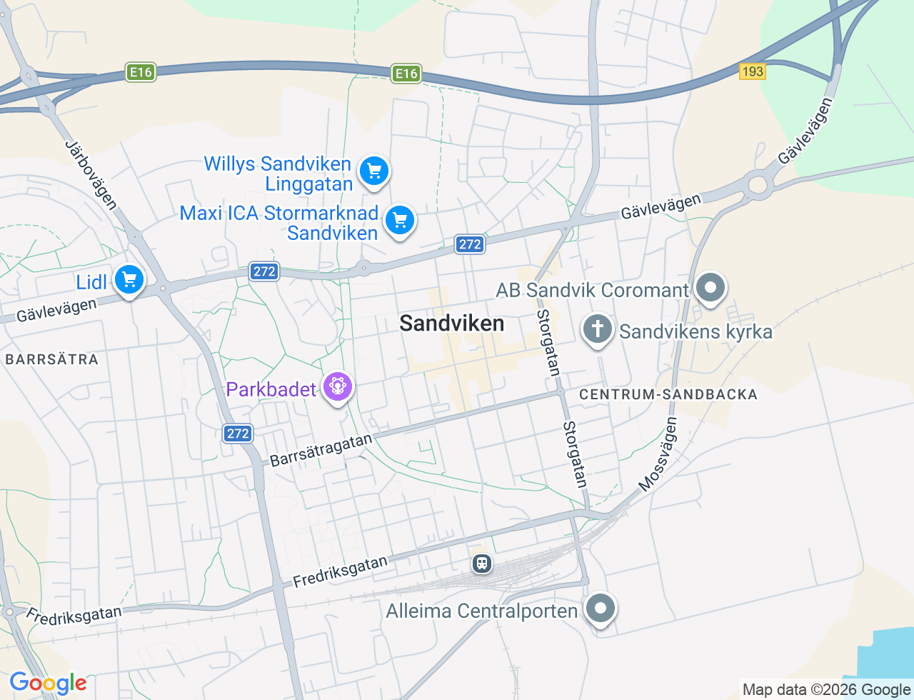 Karta över Hyttgatan 26A i 39 Sandviken