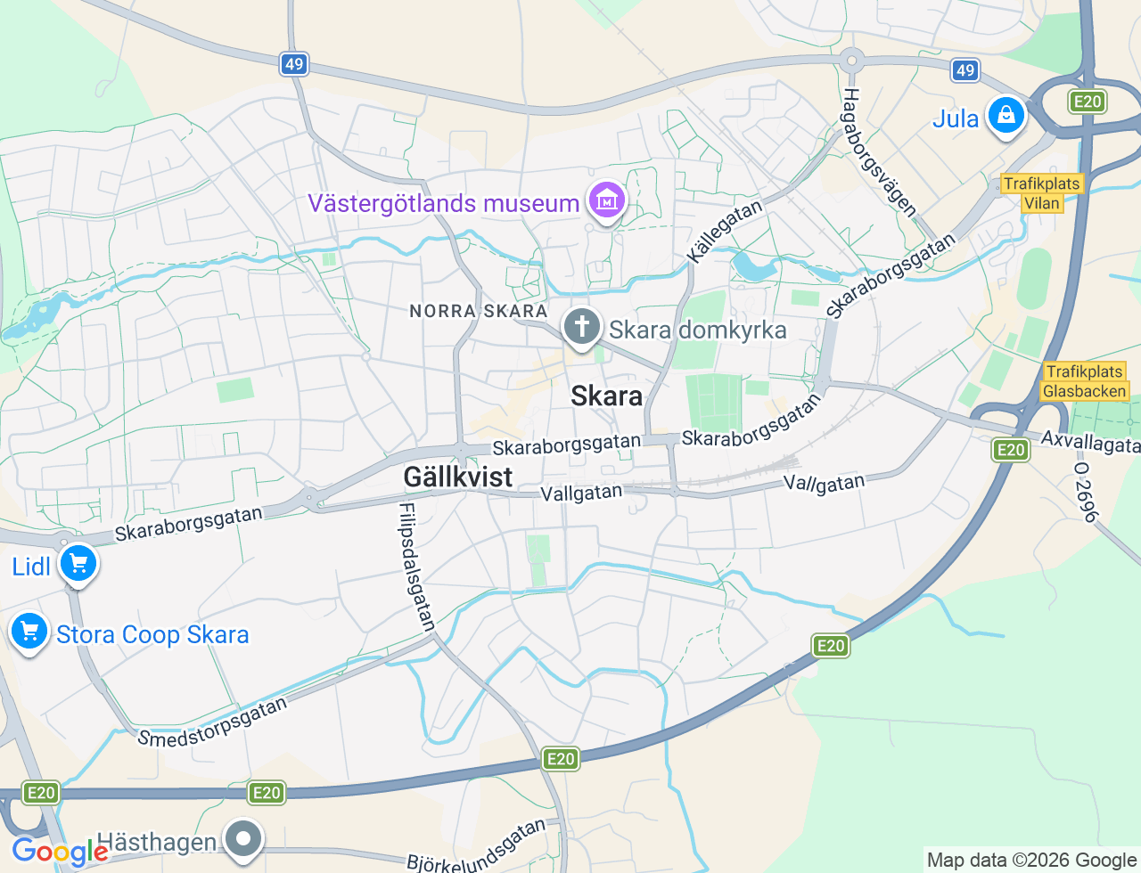 Karta över Järnvägsgatan 16 i 39 Skara