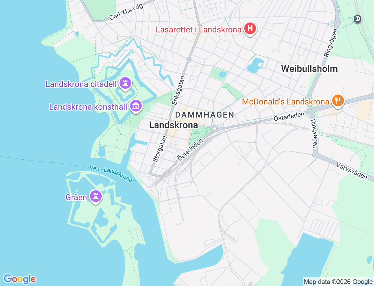 Karta över Järnvägsgatan 3 i 32 Landskrona