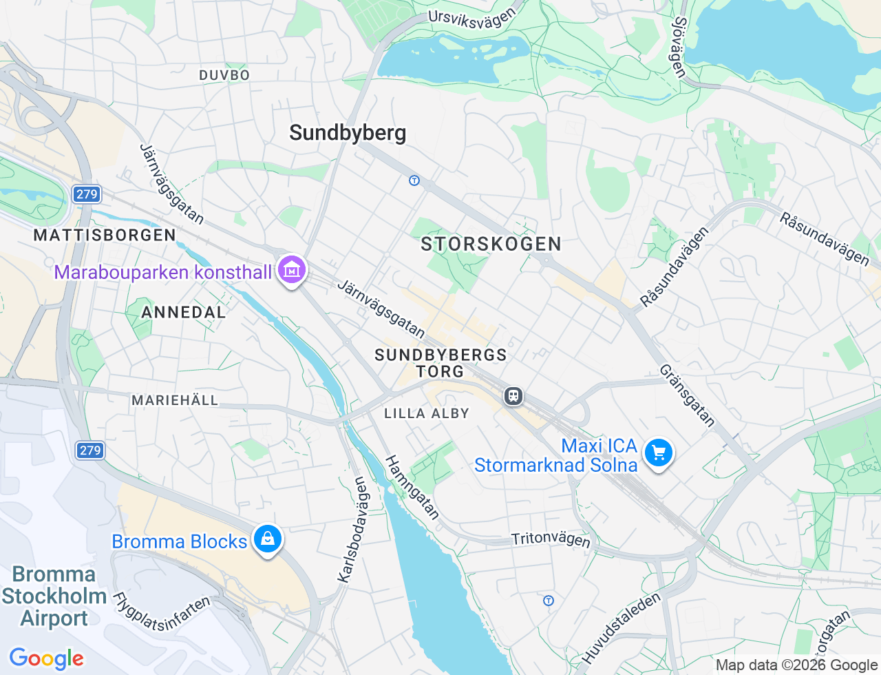 Karta över Järnvägsgatan 38 i 35 Sundbyberg