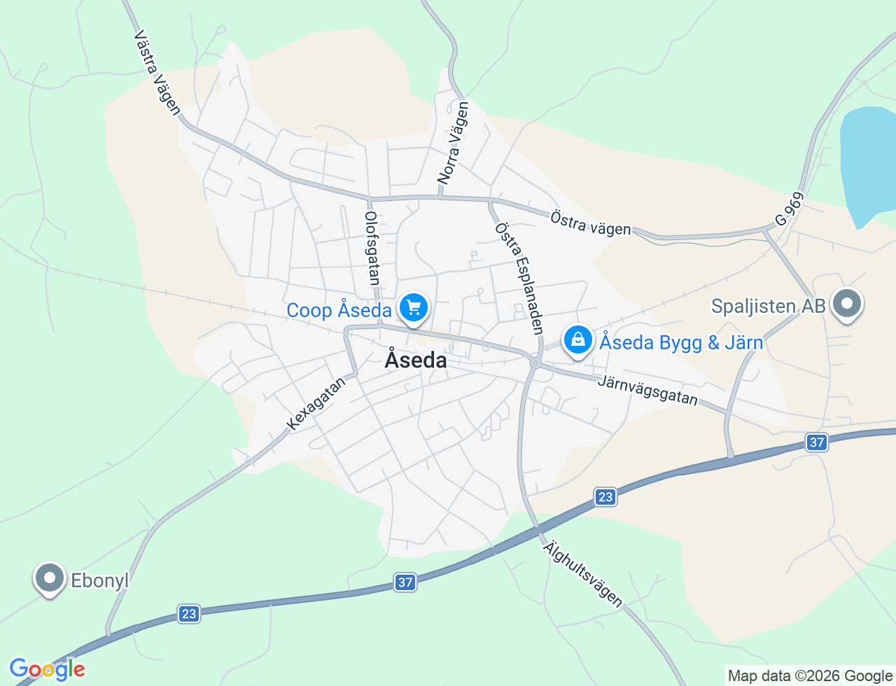 Karta över Järnvägsgatan 6A i 30 Åseda