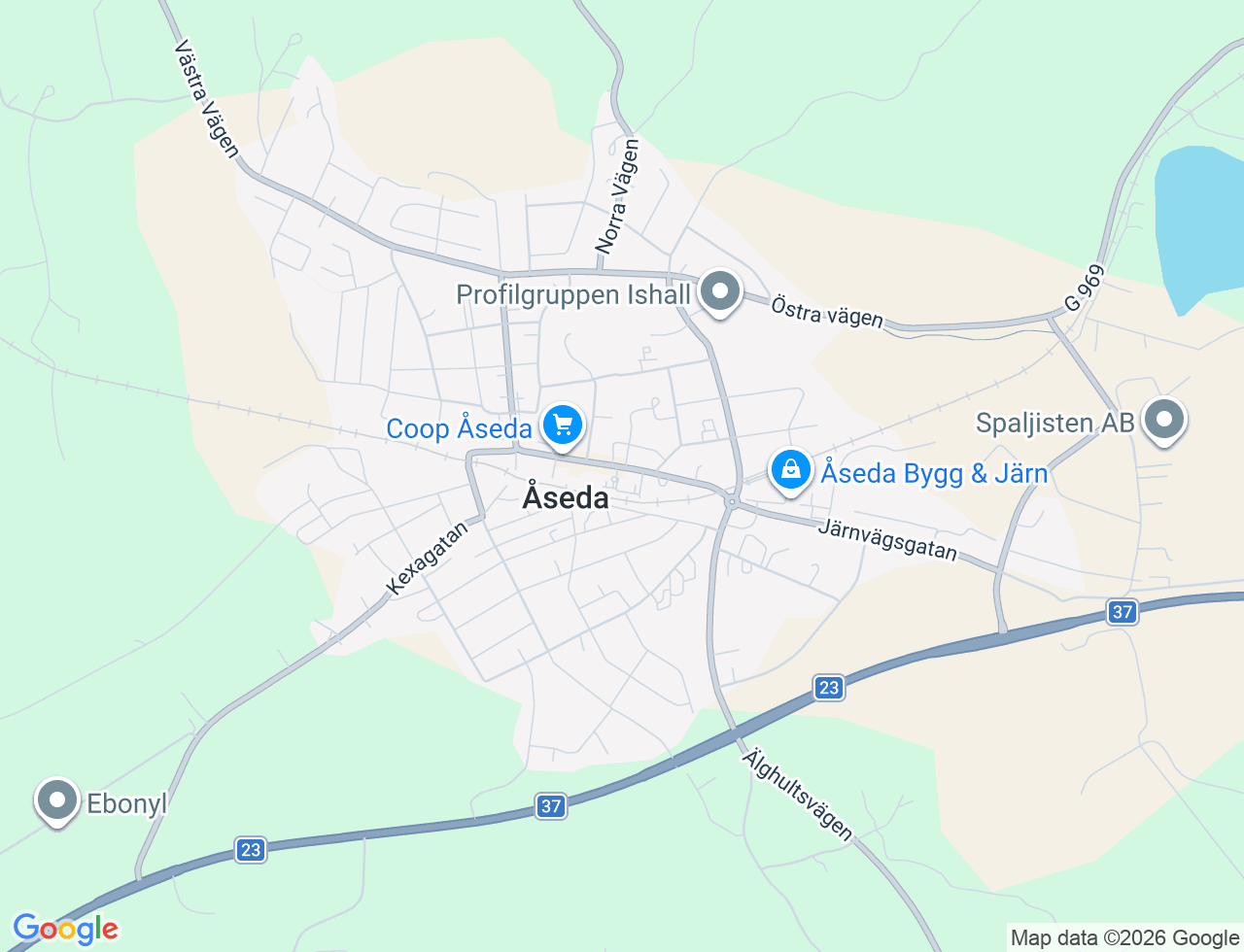 Karta över Järnvägsgatan 6B i 30 Åseda