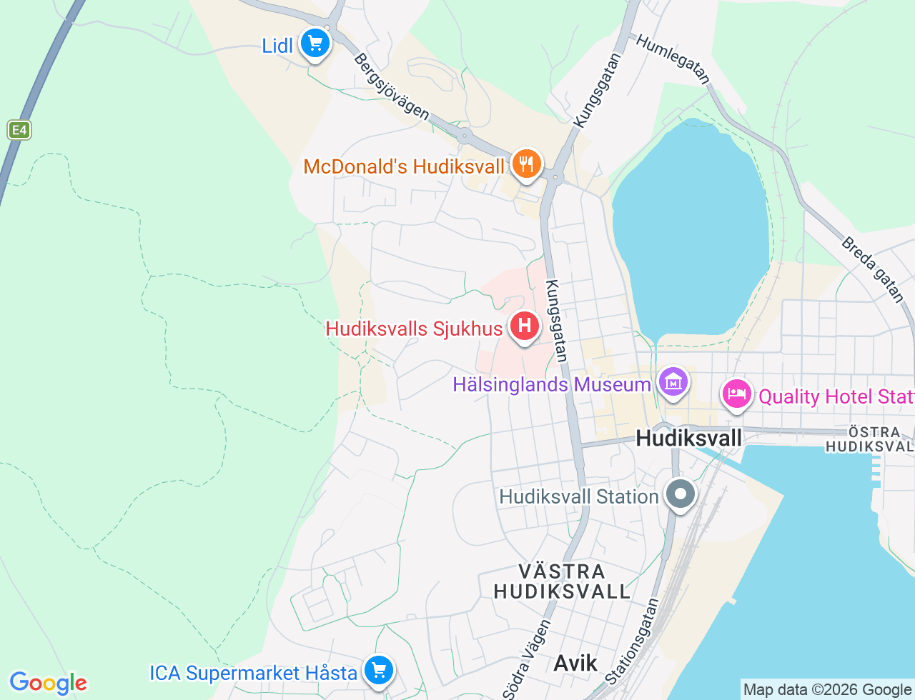 Karta över Jakobsbergsvägen 16 i 43 Hudiksvall