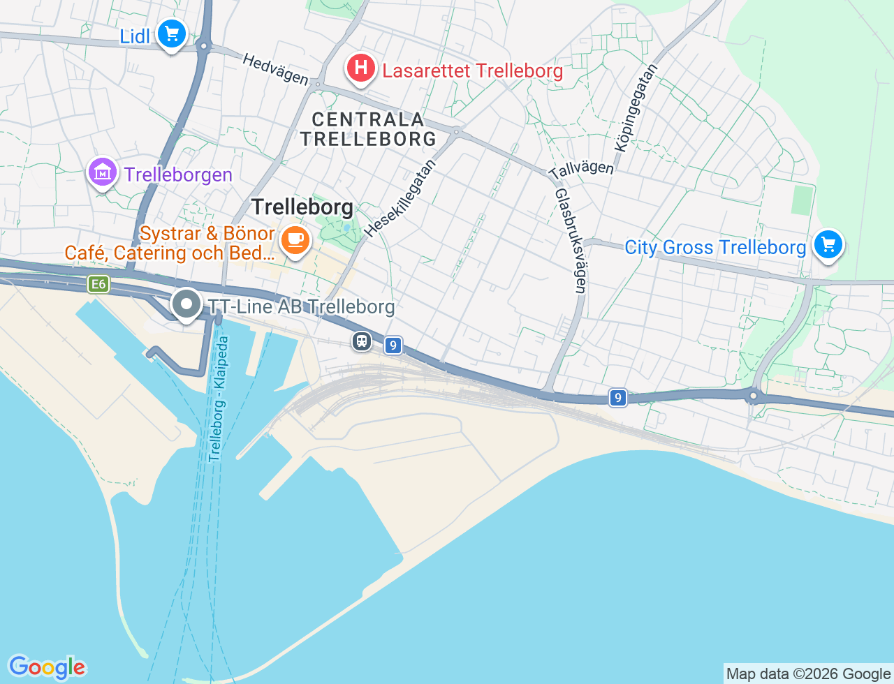Karta över Johan Kocksgatan 1A i 45 Trelleborg
